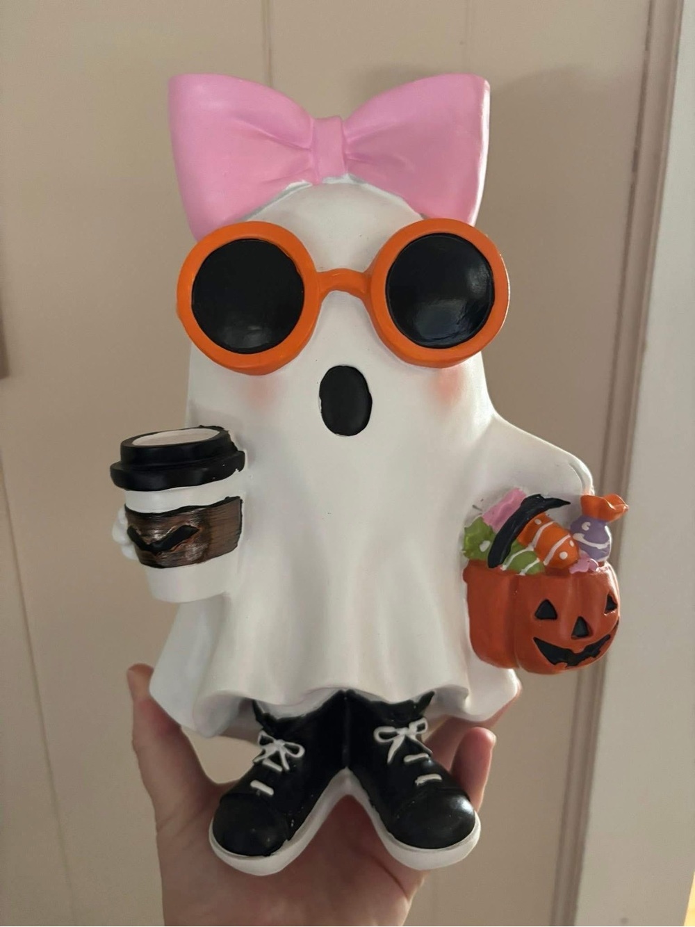Halloween Pink Bow Ghost Decor Figurine